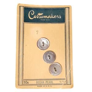 VTG 60s Costumakers Buttons 3 ct Ocean Pearl 1/2" Gray 2 Hold Sewing Crafts NOS‎